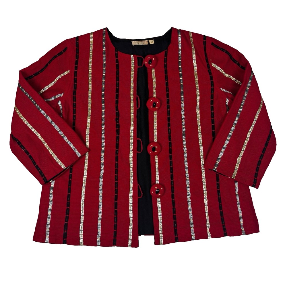 Choices M VTG Jacket Made in India Red Striped Button Down Boho